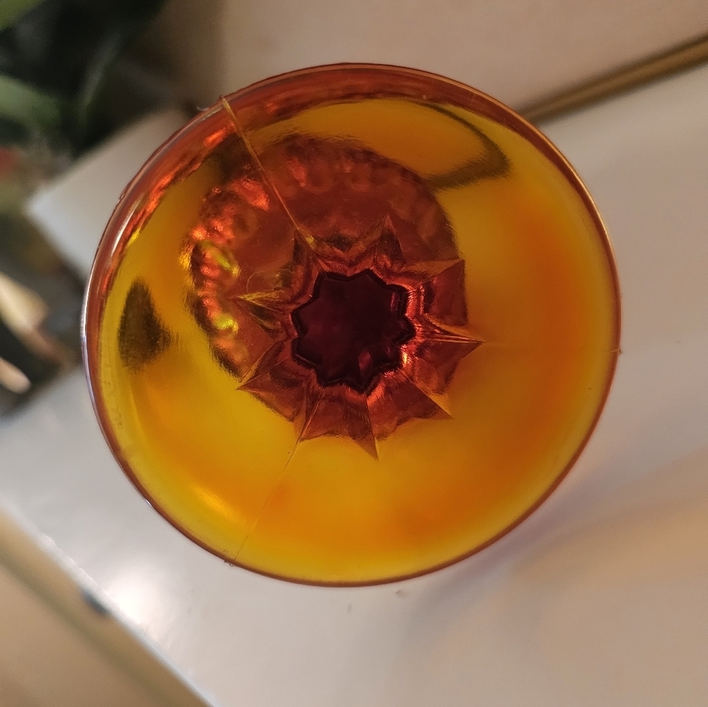 Vintage Fenton Amberina Red Carnival Swung Art Glass Vase Ruffle Bud Thumbprint - Picture 5 of 11